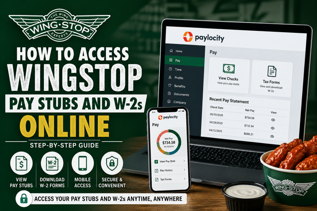 How to Access Wingstop Pay Stubs and W-2s Online Wingstop employees can access pay stubs and W-2 forms online through the Paylocity self-service portal if their franchise uses Paylocity for payroll processing. Employees can log in through the Paylocity website or mobile app to view payroll history, download pay stubs, access tax forms, manage direct deposit information, and update personal details securely.