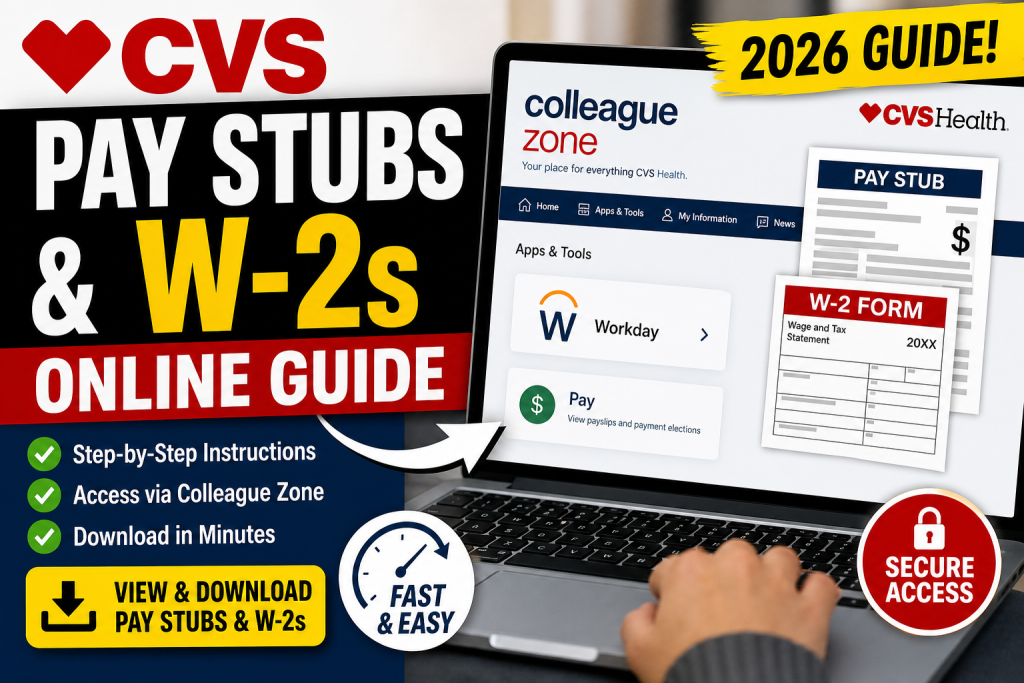 How do you access CVS pay stubs and W-2s on Colleague Zone? To access CVS pay stubs, log in to Colleague Zone (colleaguezone.cvs.com) using your employee ID and password. From the dashboard, open Workday, then navigate to the Pay or Benefits and Pay Hub section to view and download your payslips. For W-2 forms, go to My Tax Documents in Workday or search “W-2” within Colleague Zone to find the official link. Current employees use Colleague Zone, while former employees must access documents through the MyHR portal.