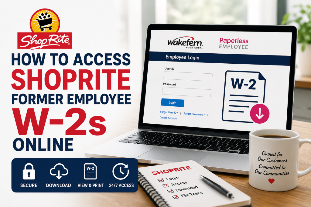How to Access ShopRite Former Employee W-2s Online Former employees of ShopRite can access their W-2 tax forms online through the Wakefern Paperless Employee portal at https://www.paperlessemployee.com/wakefern/PE/Login . Users must log in with their credentials or create an account using their Employee ID, Social Security Number, and date of birth. Once logged in, navigate to “Year-End Tax Statements” to view, download, or print current and past W-2 forms securely.