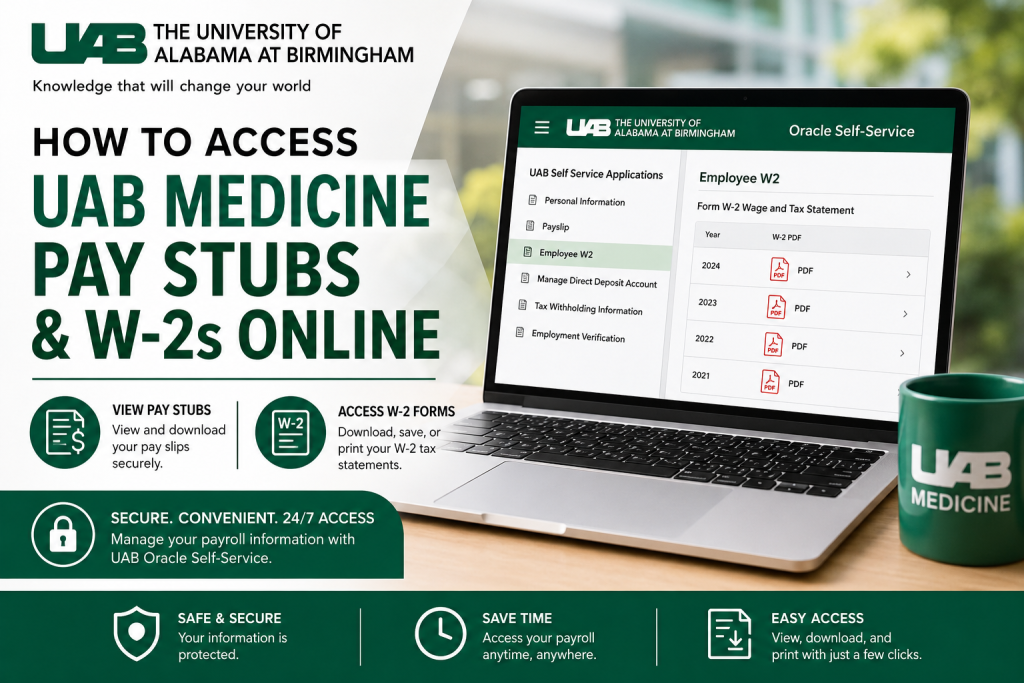 How do I access UAB Medicine pay stubs online? To access UAB Medicine pay stubs online, log in to the myUAB portal at my.uab.edu using your BlazerID credentials. Open Oracle HR & Finance, navigate to UAB Self Service Applications, and select Payslip to view, download, or print your payroll records.