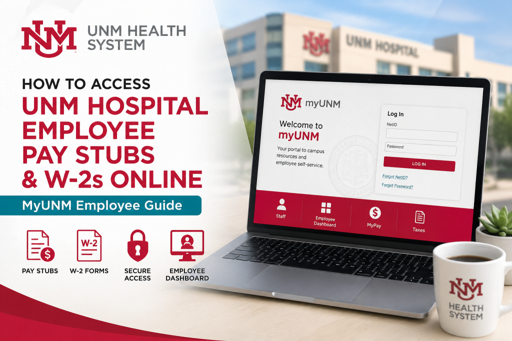 How to Access UNM Hospital Employee Pay Stubs and W-2s Online UNM Hospital and UNM Health System employees can access pay stubs and W-2 forms through the MyUNM Employee Portal at MyUNM Portal. After logging in with your UNM NetID and password, navigate to the Staff section, open the Employee Dashboard, and access payroll and tax documents securely online. Electronic W-2 forms are typically available by late January each year.