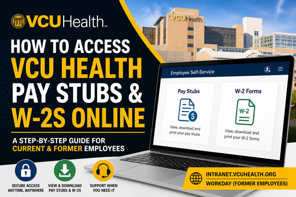 To access your VCU Health pay stubs, log into the employee Intranet portal, navigate to Employee Self-Service, and select Pay Statements. For W-2 forms, go to the Pay section and open Tax Documents. Former employees can access both pay stubs and W-2s through the Workday portal using their personal login credentials. Documents can be viewed, downloaded, and printed securely anytime.