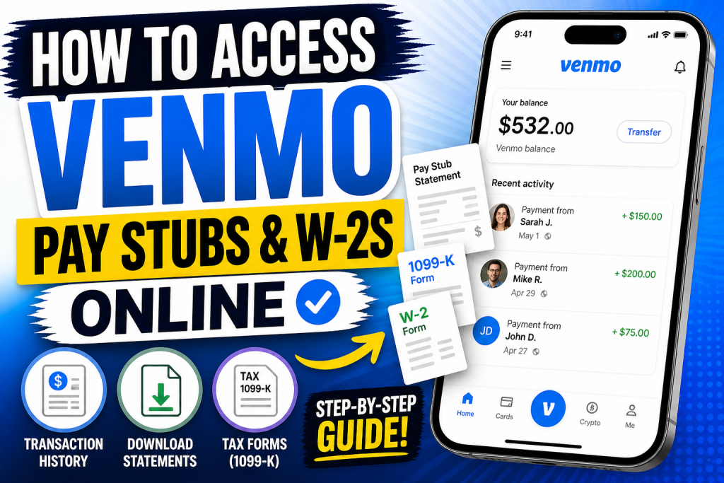 Venmo does not provide traditional pay stubs or W-2 forms. Instead, users can access their transaction history, downloadable account statements, and tax documents (such as 1099-K or 1099-MISC) through the Venmo app or website. To download records, go to Settings → Statements or Settings → Tax Documents, select the desired file, and download it in CSV or PDF format. These documents can be used as proof of income for tax filing or financial verification.