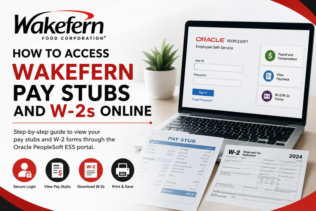 How to Access Wakefern Pay Stubs and W-2s Online Wakefern employees can access pay stubs and W-2 forms online through the Oracle PeopleSoft Employee Self-Service (ESS) portal at https://ess.wakefern.com/ . After logging in with your User ID and password, navigate to Self Service > Payroll and Compensation > View Paycheck to download pay stubs or access W-2 tax forms. Current and former employees may both be eligible to retrieve payroll records online.