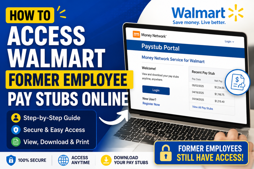 How can former Walmart employees access pay stubs online? Former Walmart employees can access their pay stubs through the Money Network Paystub Portal. Visit the official portal, select “Money Network Service for Walmart,” log in or register, and navigate to the Paystub section to view or download your statements. This service remains available even after termination, ensuring continued access to payroll records.