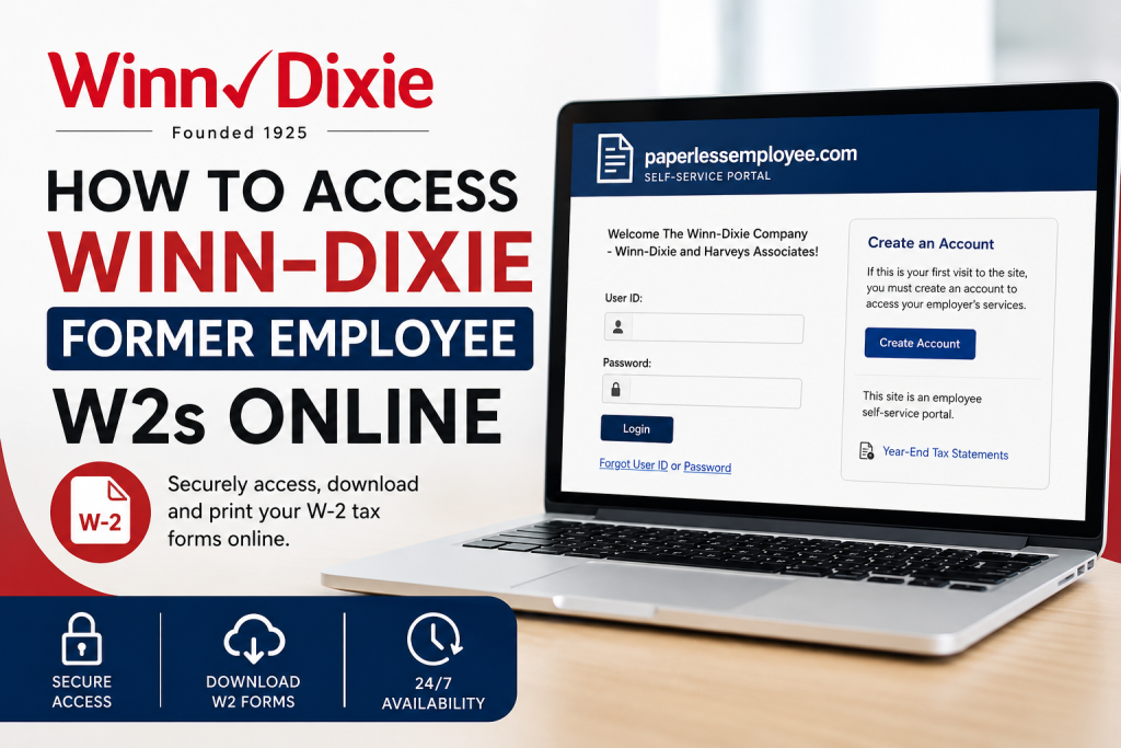How to Access Winn-Dixie Former Employee W2s Online Former Winn-Dixie employees can access W-2 tax forms online through the Paperless Employee portal at https://www.paperlessemployee.com/seg . Users must create an account using their Social Security Number and Date of Birth, then log in to download current or prior-year W-2 statements in PDF format. The portal also allows password recovery, electronic tax form delivery, and reissued W-2 requests.