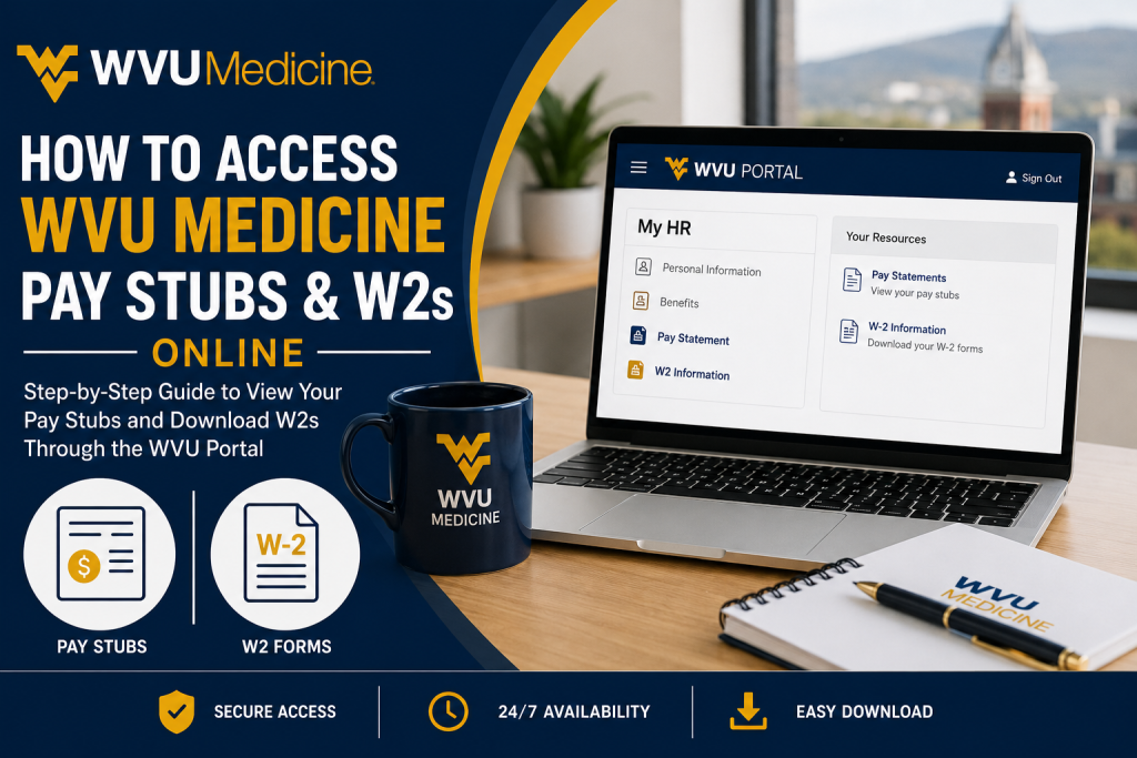 How to Access WVU Medicine Pay Stubs and W2s Online WVU Medicine employees can access pay stubs and W-2 tax forms online through the official WVU Portal at WVU Portal . Employees must log in using their WVU credentials and connect to the WVU VPN to securely view payroll records, download pay statements, and retrieve electronic W-2 forms through the MyHR section of the portal.