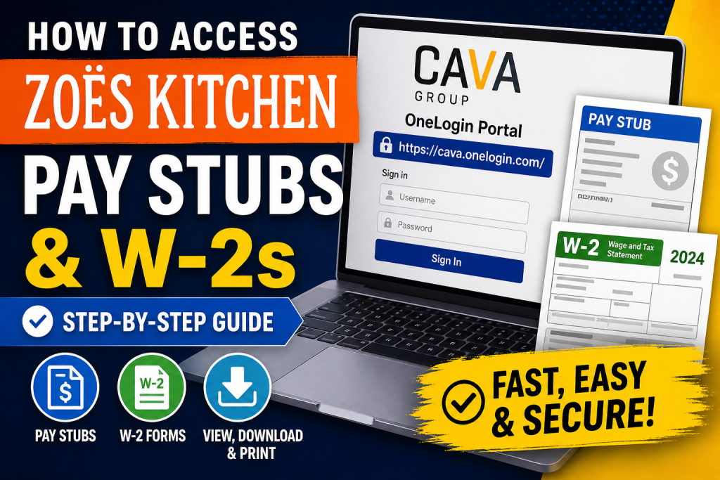 How do you access Zoë’s Kitchen pay stubs and W-2s? To access Zoë’s Kitchen pay stubs and W-2s, log in to the Cava Group OneLogin portal at https://cava.onelogin.com/ . Open the Ultipro (UKG Pro) system from your dashboard, then navigate to the “Pay” or “Tax Documents” section. From there, you can view, download, or print your earnings statements and W-2 forms securely.