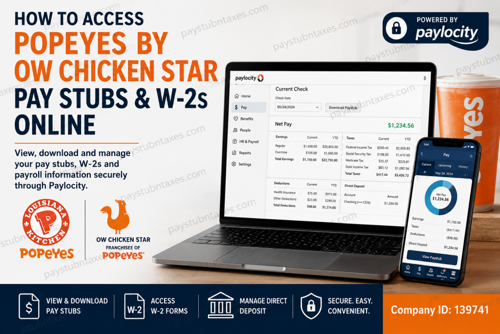 How to Access Popeyes by OW Chicken Star Pay Stubs and W-2s