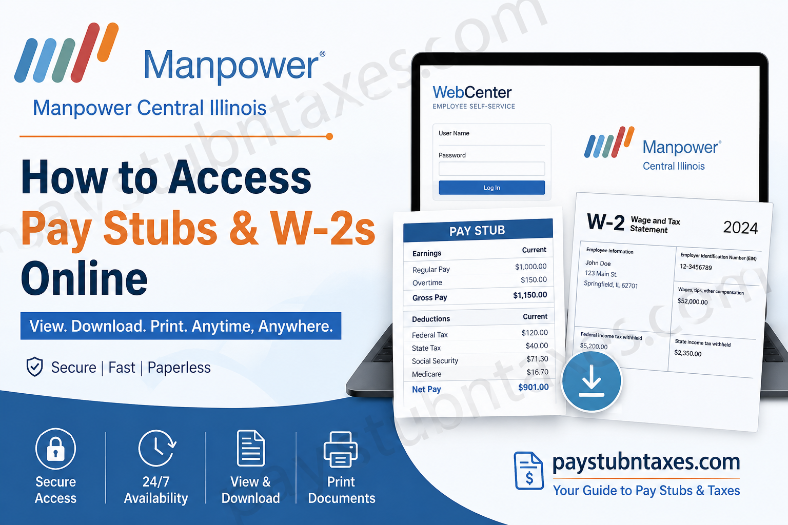 How to Access Manpower Central Illinois Pay Stubs and W-2s